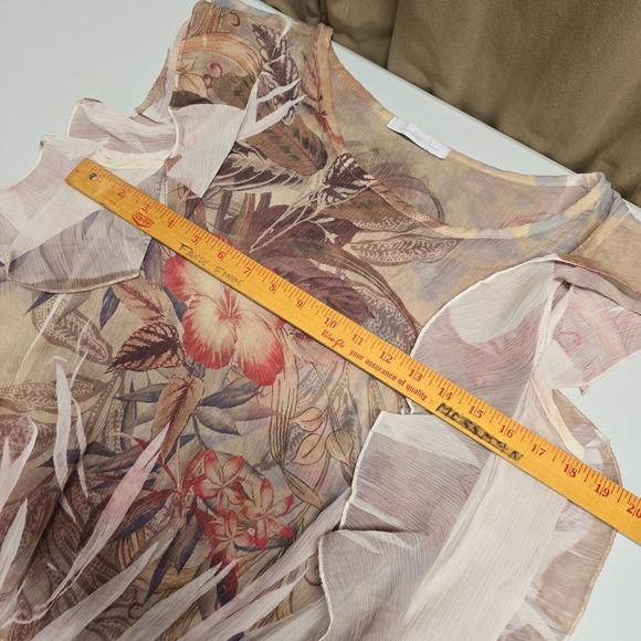 Charlotte Russe Floral Ruffle Top Womens Large Earthy Boho Mesh Peplum Blouse - Picture 9 of 11